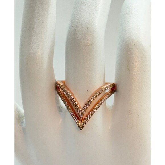 RARE Designer JCM Brass CZ Modern Double Row V Chevron Ring Size 8 - Picture 1 of 4